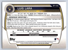LUIS LARA BREWERS RC 1st card 2023 BOWMAN PROSPECTS #BP-100