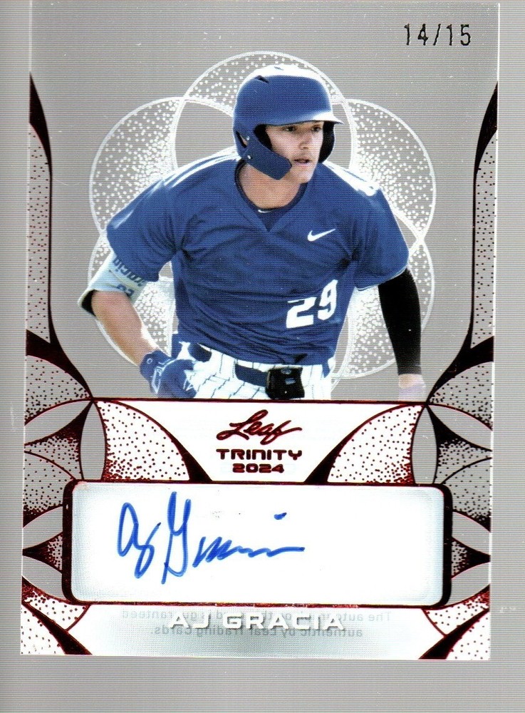 2024 Leaf Trinity Clear Red Autograph #BA-AJG A. J. Gracia 14/15
