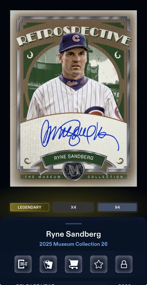 DIGITAL TOPPS BUNT 26 Ryne Sandberg LEGENDARY RETROSPECTIVE SIGNATURE /99 Read