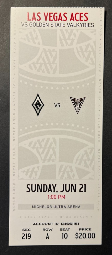 2026 Golden State Valkyries vs Las Vegas Aces Ticket Stub 6/21/26