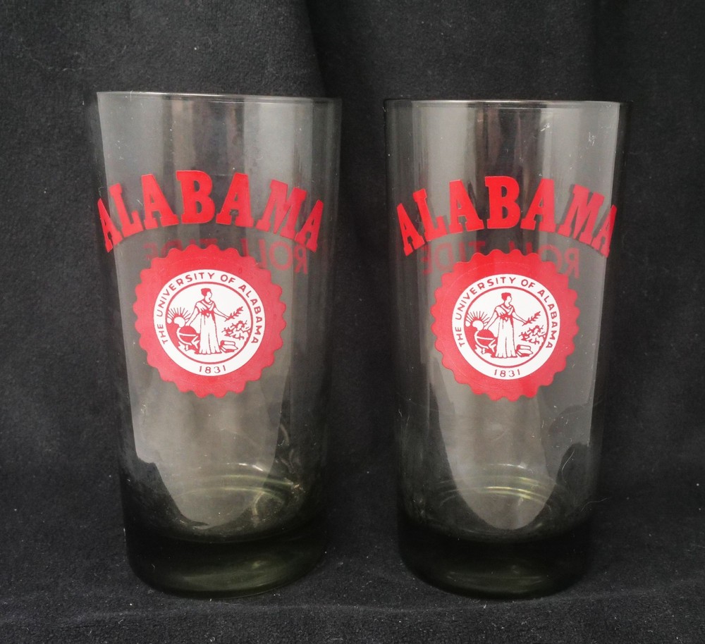 Vintage Alabama Roll Tide Glasses 5 3/4&Prime; Tall Set of 2.