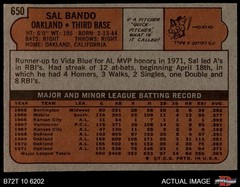 1972 Topps #650 Sal Bando Athletics 5 – EX