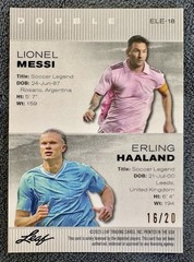 🔥Lionel Messi / Erling Haaland 2023 Leaf Metal Dual Blue Pulsar 16/20 ⚽️⚽️💥 💎