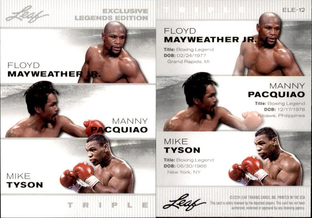 2024 Leaf EXCLUSIVE LEGEND MAYWEATHER/PACQUIAO/TYSON #ELE-12 BOXING