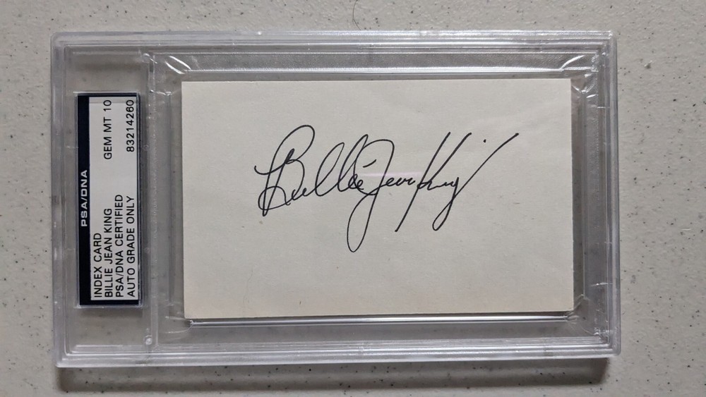 BILLY JEAN KING Signed Index Card SLAB TENNIS LEGEND PSA GM GEM MINT 10