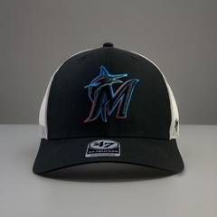 MIAMI MARLINS BLACK 47 TRUCKER ADJUSTABLE MESH SNAPBACK Hat Cap