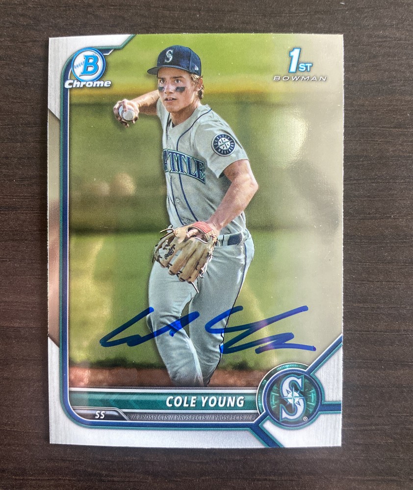 Cole Young Signed 2022 1st Bowman Chrome Mariners Rookie On Card Auto GTP