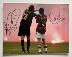 Signed RUI COSTA & MARCO MATERAZZI 16&Prime;x12&Prime; AC Inter Milan Derby Photo -PROOF/COA