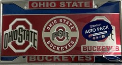 OSU Buckeyes Chrome License Plate Frame + 3 Metalic Decals Free Shipping