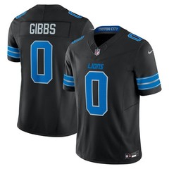 2025 Men&rsquo;s Lions Jahmyr Gibbs #0 FUSE Stitched Jersey Black/White/Blue -All Size