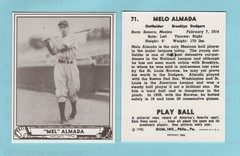 1940 Playball Reprint # 71 Mel Almada — Brooklyn Dodgers Box 129