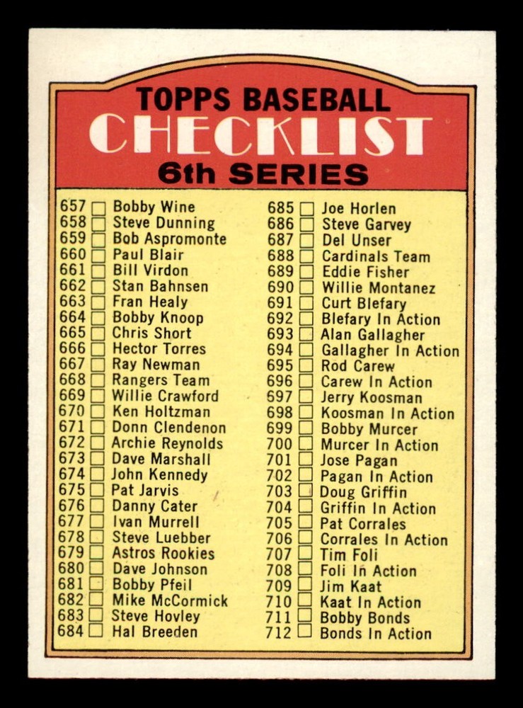 1972 Topps Baseball #604 6th Series Checklist (657-787) NM/MT *d4