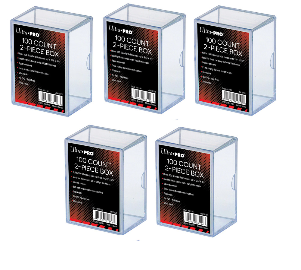 (5-Pack) Ultra Pro 2 Piece Plastic Card Storage Box (100 Count Size) Slider Box