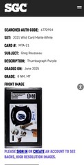 POP *1* 2021 Greg Rousseau/30 Sgc 8, Auto 10 1/1 RPA Thumbagraph, Buffalo Bills!