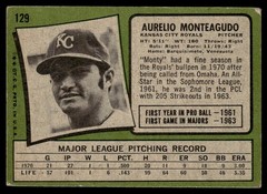 1971 Topps Card Aurelio Monteagudo Kansas City Royals #129 Baseball EX