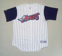 RARE VTG 1997-01 Anaheim Angels Pinstripes Baseball Jersey Majestic USA Made SzM