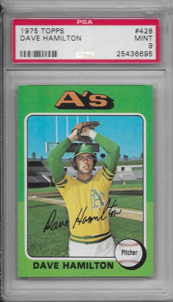 1975 TOPPS BASEBALL Dave Hamilton #428 PSA 9 MINT Oakland Athletics