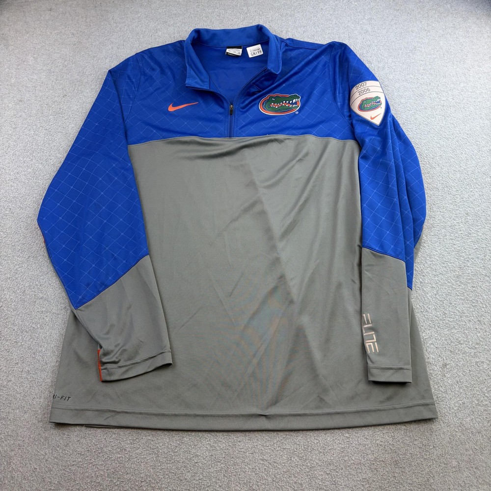 Florida Gators Shirt Mens 2XL Gray Blue NCAA Football Nike Dri Fit 1/4 Zip