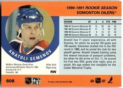 1990-91 Pro Set #608 Anatoli Semenov Edmonton Oilers Rookie NHL Hockey
