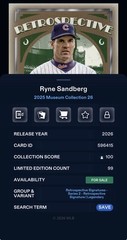DIGITAL TOPPS BUNT 26 Ryne Sandberg LEGENDARY RETROSPECTIVE SIGNATURE /99 Read