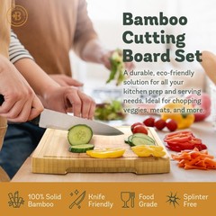 Wooden Cutting Boards for Kitchen – 3 Piece Large Bamboo 3-Piece, Natural