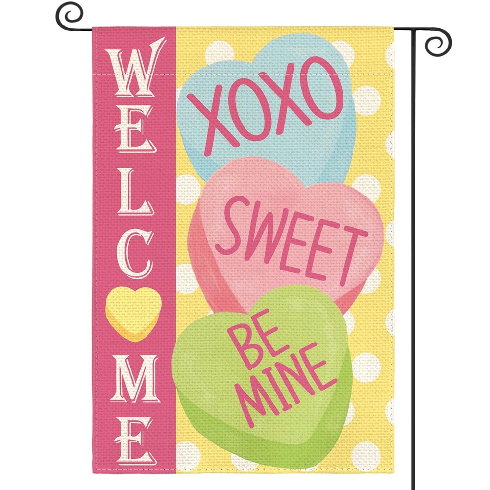 colorlife Candy Love Hearts Welcome Garden Flag 12×18 Inch Double Sided Outside