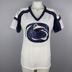 Pink VS Penn State Nittany Lions Mesh V Neck T Shirt Women’s S White Navy Blue