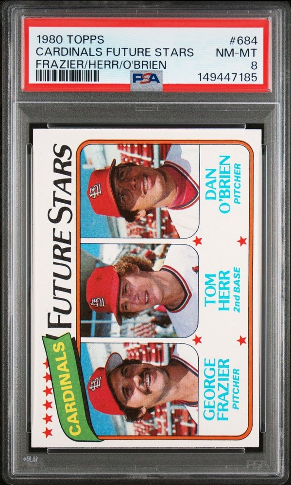 1980 Topps #684 – CARDINALS FUTURE STARS – HERR RC – PSA 8 – NEAR MINT !!