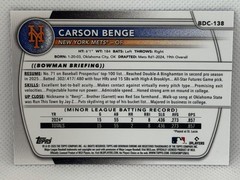 2025 Bowman Draft – Chrome Carson Benge #BDC-138 Purple Refractor /250 (RC) Mets