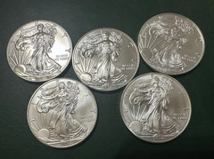 Lot of 5 -American SiIver Eagle BU – Random Year – US Mint