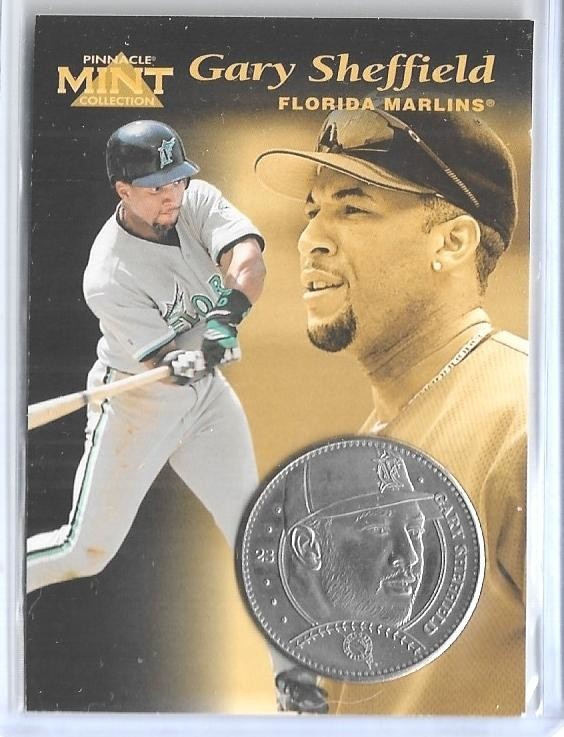 RARE 1997 PINNACLE MINT ~ GARY SHEFFIELD SILVER/NICKEL COIN & DIE CUT CARD #23