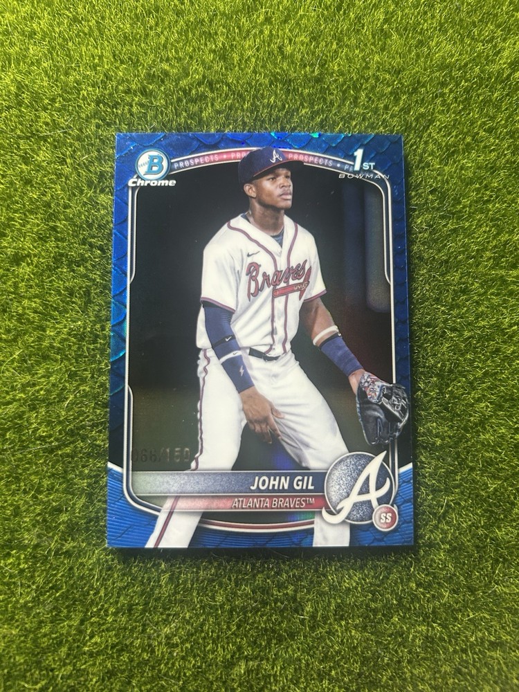 2025 Bowman Chrome 1st John Gil #BCP-172 Blue Reptilian Refractor /150 Braves