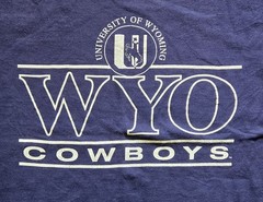 Vintage Wyoming Cowboys T Shirt Navy Short Sleeve Gear Brand No Tag