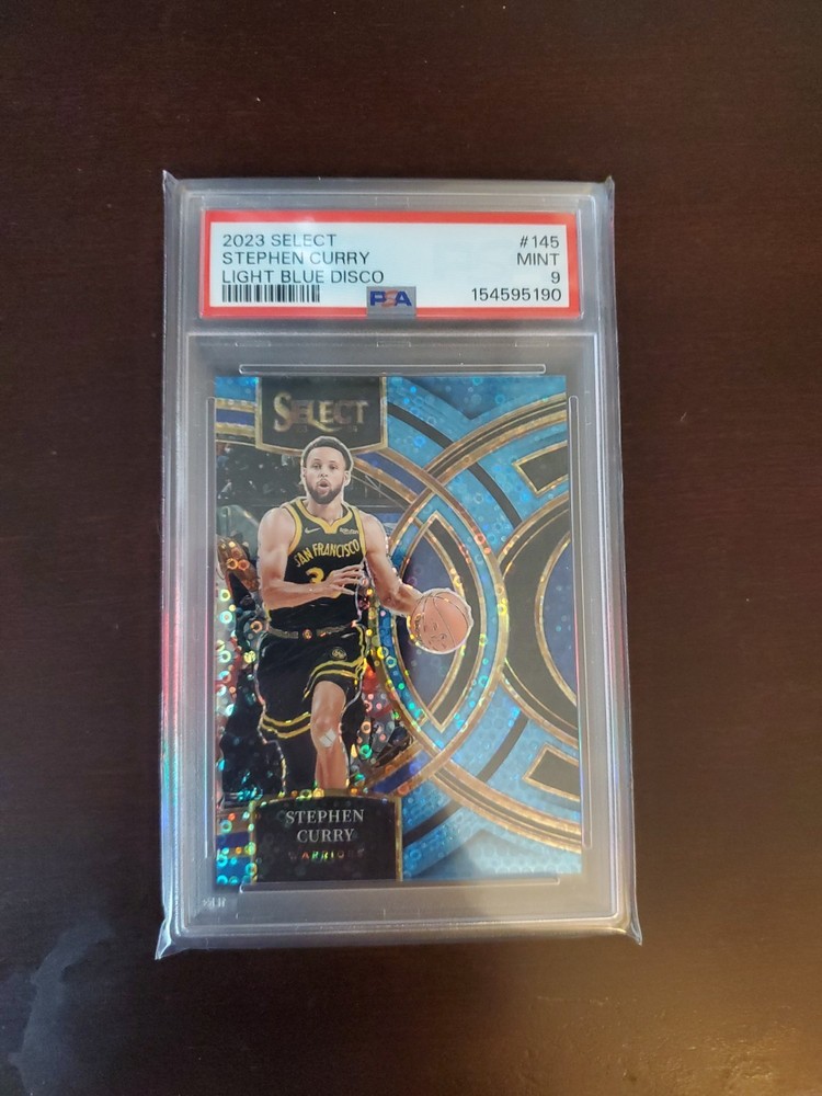 2023-24 Panini Select – Stephen Curry #145 Light Blue Disco /99 PSA 9