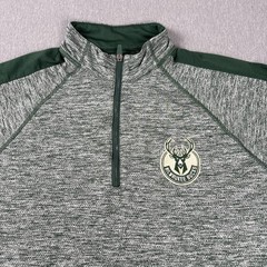Antigua brand Milwaukee Bucks heather gray and green 1/4 zip pullover NBA Mens L
