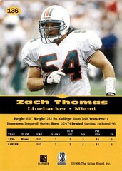 Zach Thomas Rookie 1996 Score Board All Sport PPF #136 RC Miami Dolphins