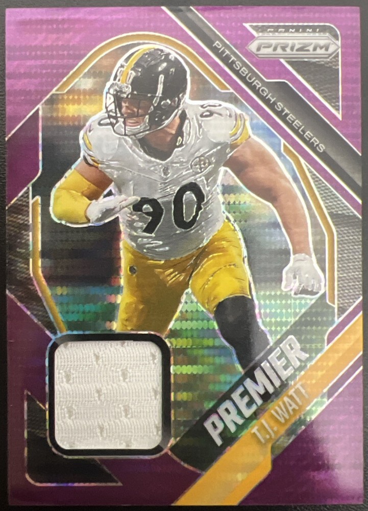 2025 Panini Prizm – Premier Jerseys T.J. Watt #PJY-TJW Purple Pulsar Prizm (MEM)