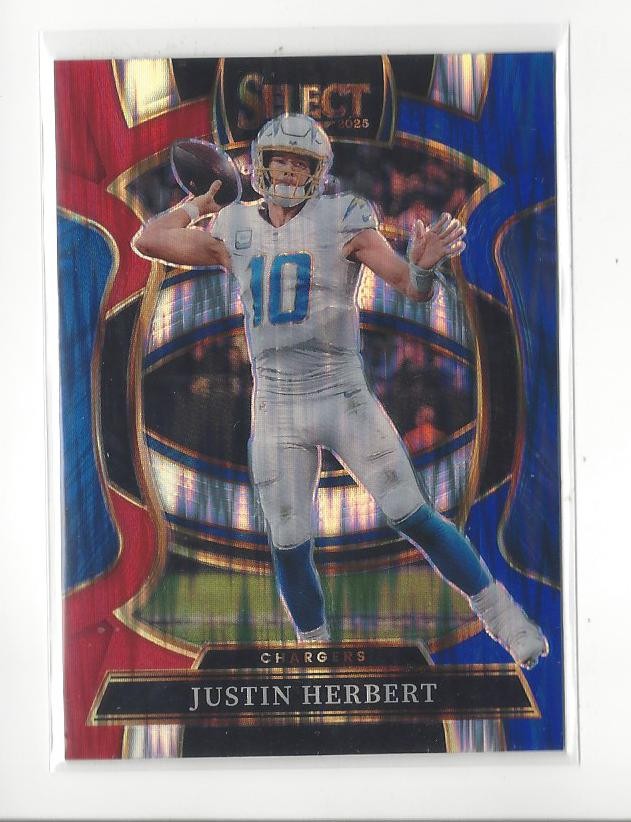 2025 Select Red and Blue Shock Prizm #1 Justin Herbert Chargers