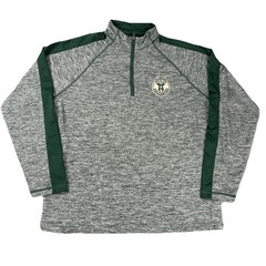 Antigua brand Milwaukee Bucks heather gray and green 1/4 zip pullover NBA Mens L
