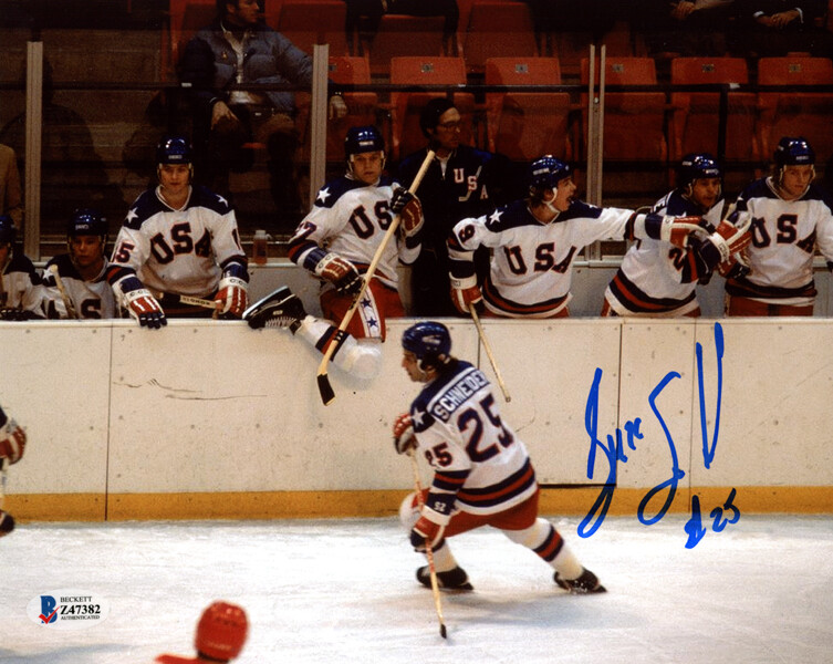 BUZZ SCHNEIDER SIGNED AUTOGRAPHED 8×10 PHOTO OLYMPIC GOLD HOCKEY BECKETT BAS