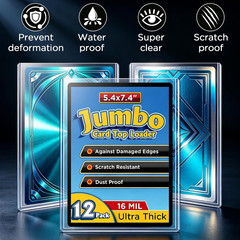 Jumbo Card Hard Sleeves – 12 Pack Rigid Plastic Top Loaders for 5.4 X7.4” Jumbo