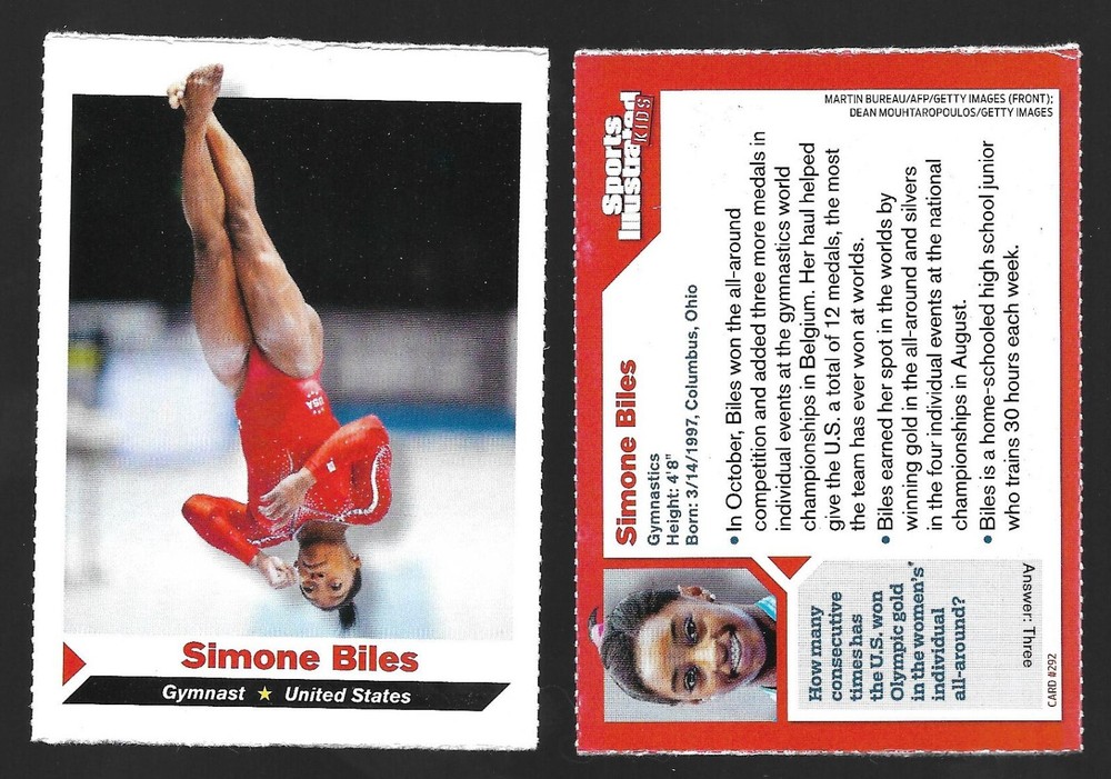 2014 Sports SI Kids SIMONE BILES Rookie Card, Girl Gymnastics GOAT/Olympics #292