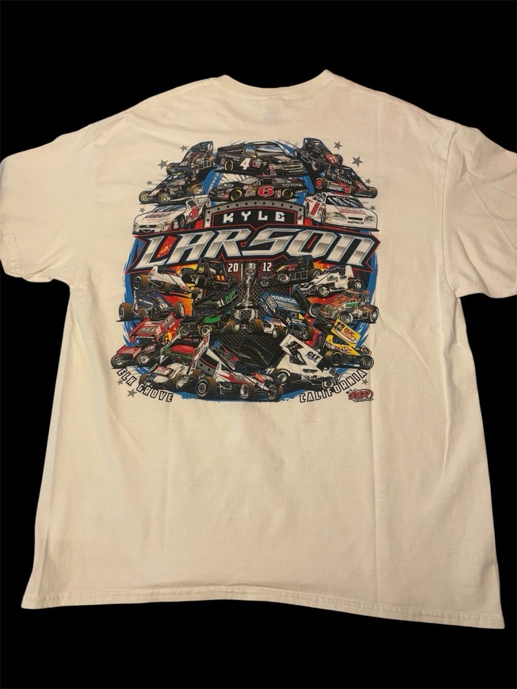 Rare Signed 2012 Kyle Larson 5 NASCAR Champion Racing White Shirt Size XL