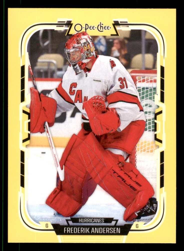 2025-26 O-Pee-Chee Yellow Border #216 Frederik Andersen Carolina Hurricanes