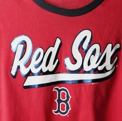 Boston Red Sox New Era Womens Foil 3/4 Sleeve Raglan Red and Navy T-Shirt