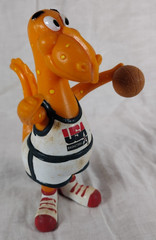 Vintage 1992 KGF Team USA Basketball Orange Dino Mascot Bendable Figure Toy