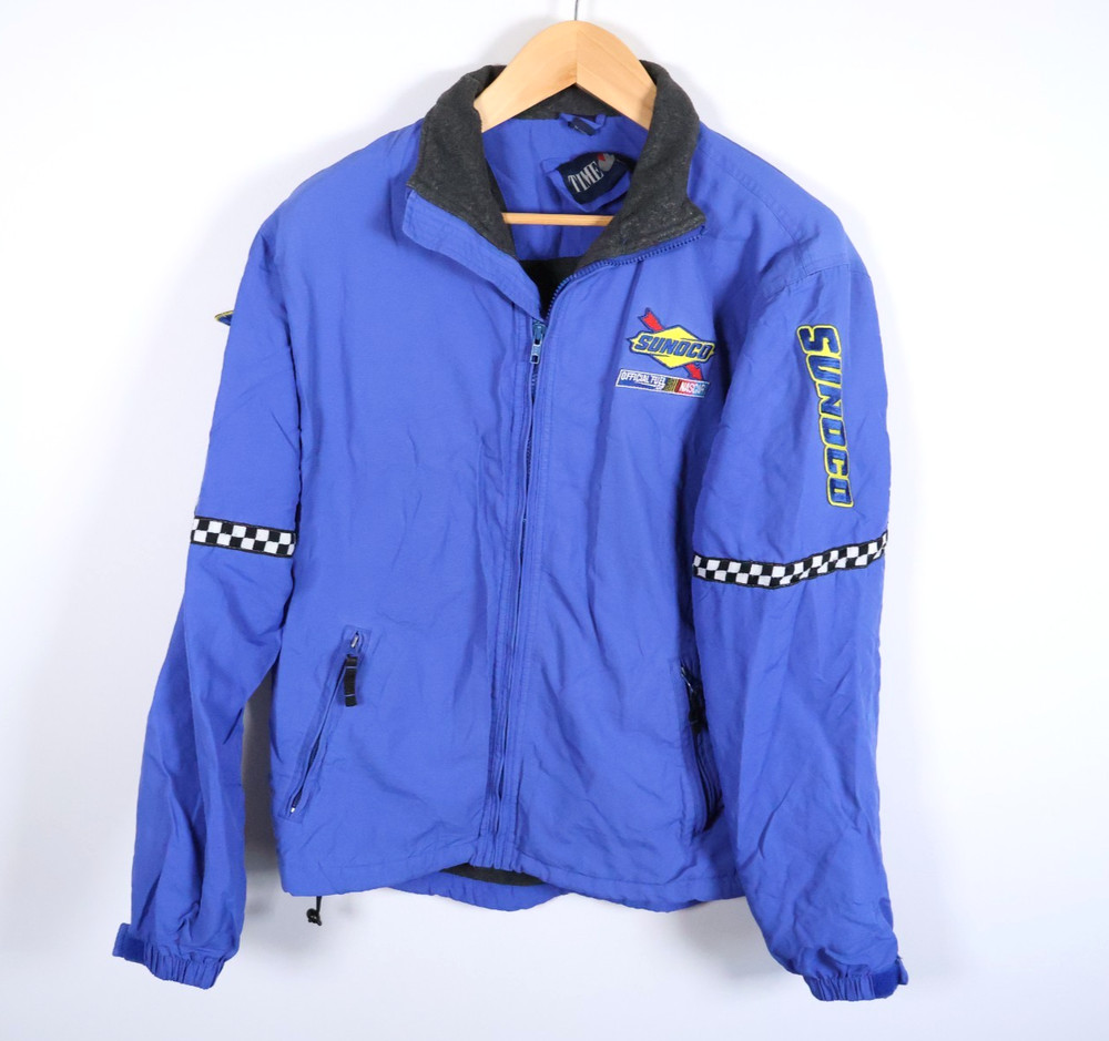 Nascar x Sunoco Jacket Men&rsquo;s Medium Blue Fleece Lined Zip Up Time Out VTG 90s