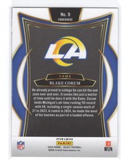 2024 Panini Select – Blake Corum #9 Black & Orange Shock Prizm (RC)