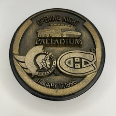 RARE Ottawa Senators Palladium Opening Night Brass Hockey Puck In Case 1/17/96
