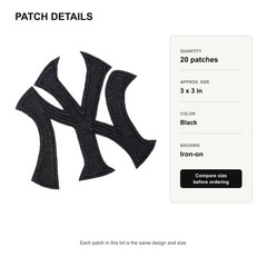 20 Pack New York NY Black Letter Iron-on Patches 3 x 3 in Wholesale Lot